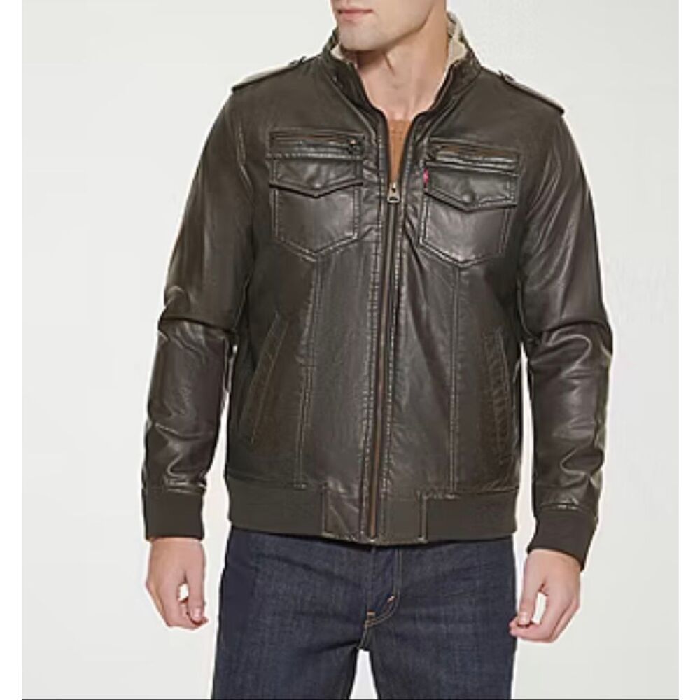 Levi's® Mens Faux Leather Midweight Jacket in Dark Brown Size XL